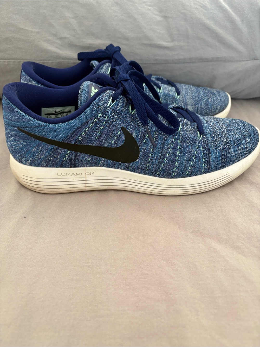 Nike Blue Lunarepic Flyknit Sneakers with Black Swoosh